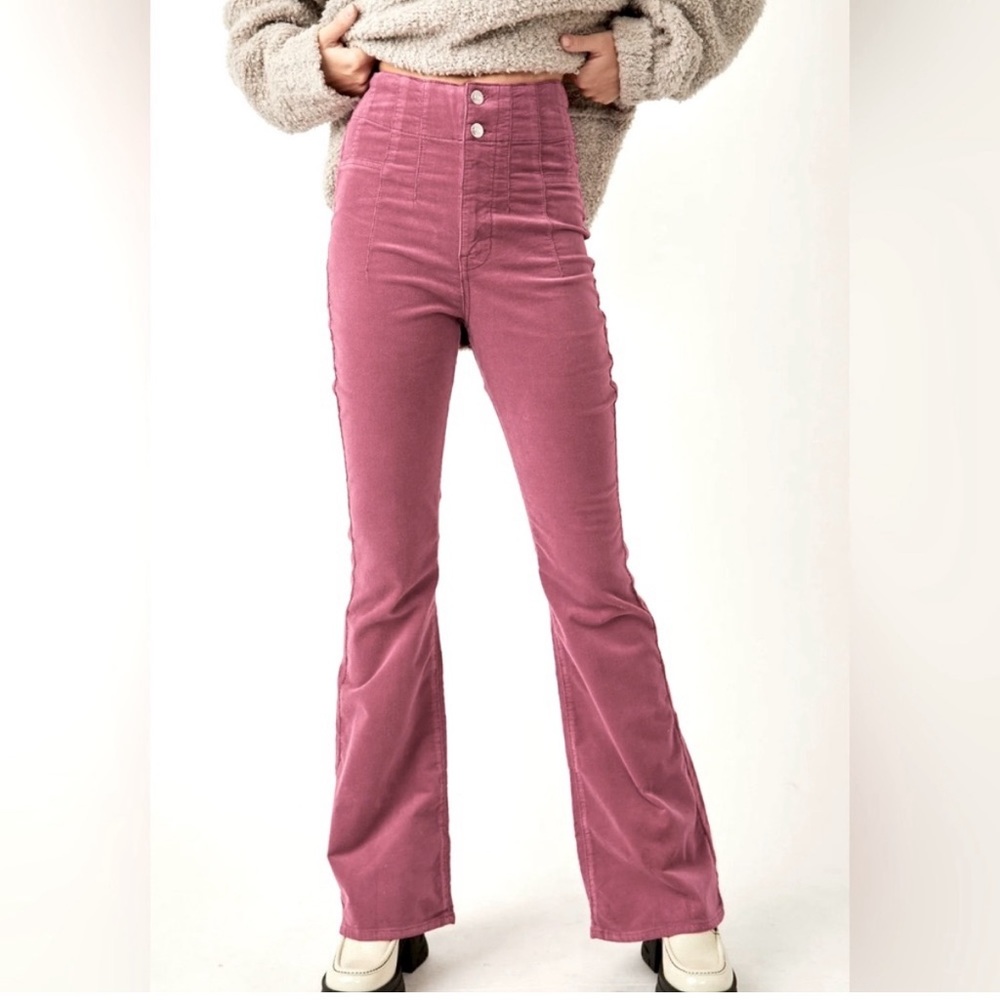 Free People We The Free Jayde Cord Flare Jeans Baton Rouge 31 NWT *magenta